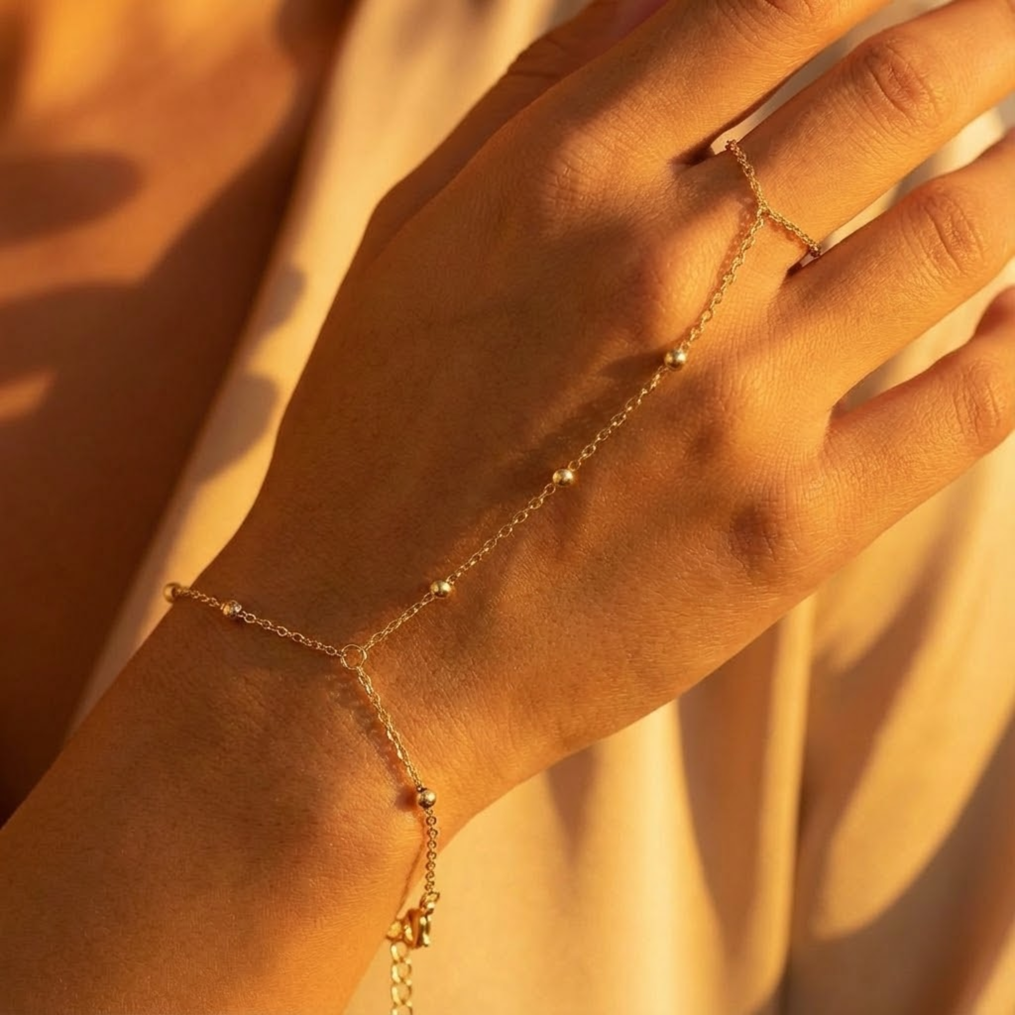 Minimal Gold Hand Chain Ring Bracelet