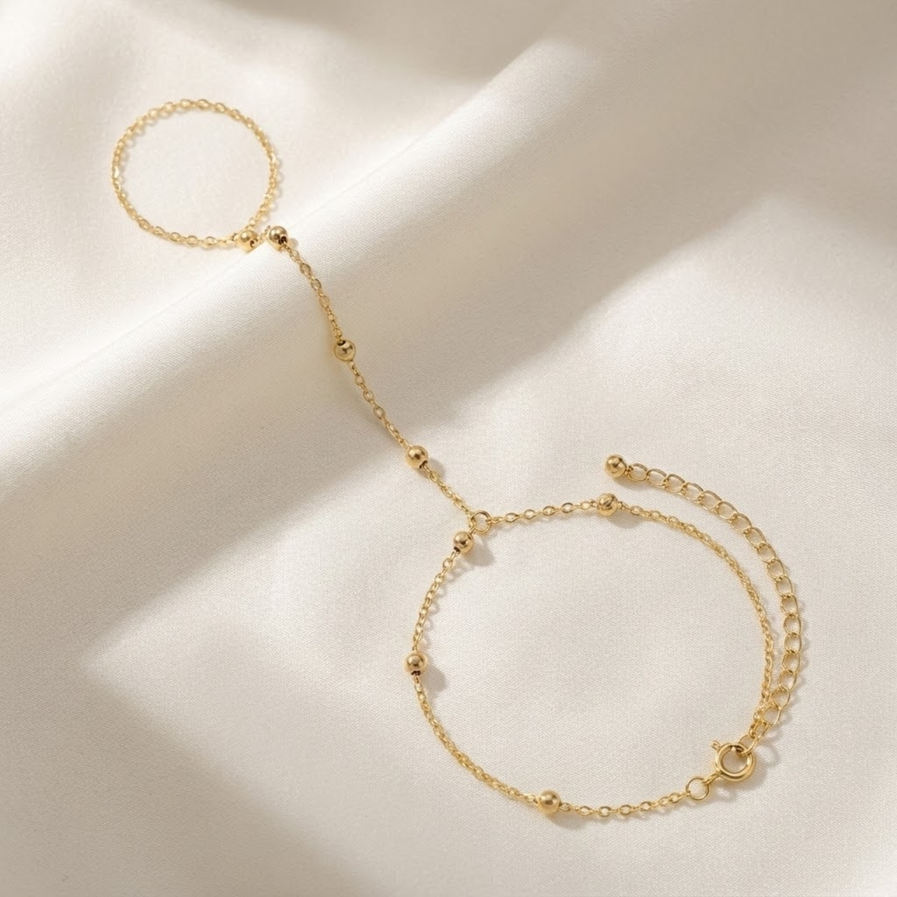 Minimal Gold Hand Chain Ring Bracelet
