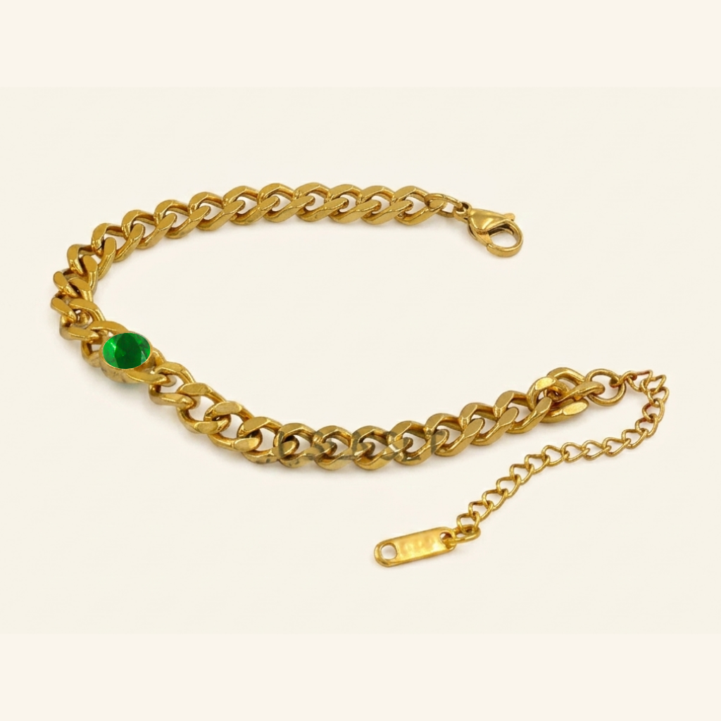 Bold Link Birth Gem Bracelet