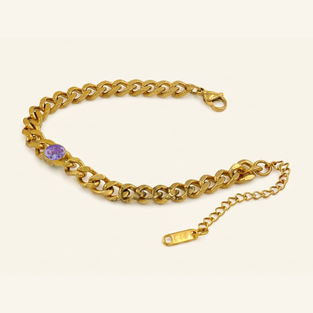 Bold Link Birth Gem Bracelet