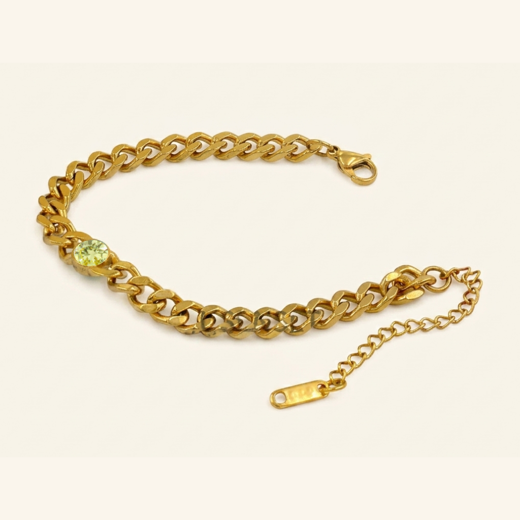 Bold Link Birth Gem Bracelet