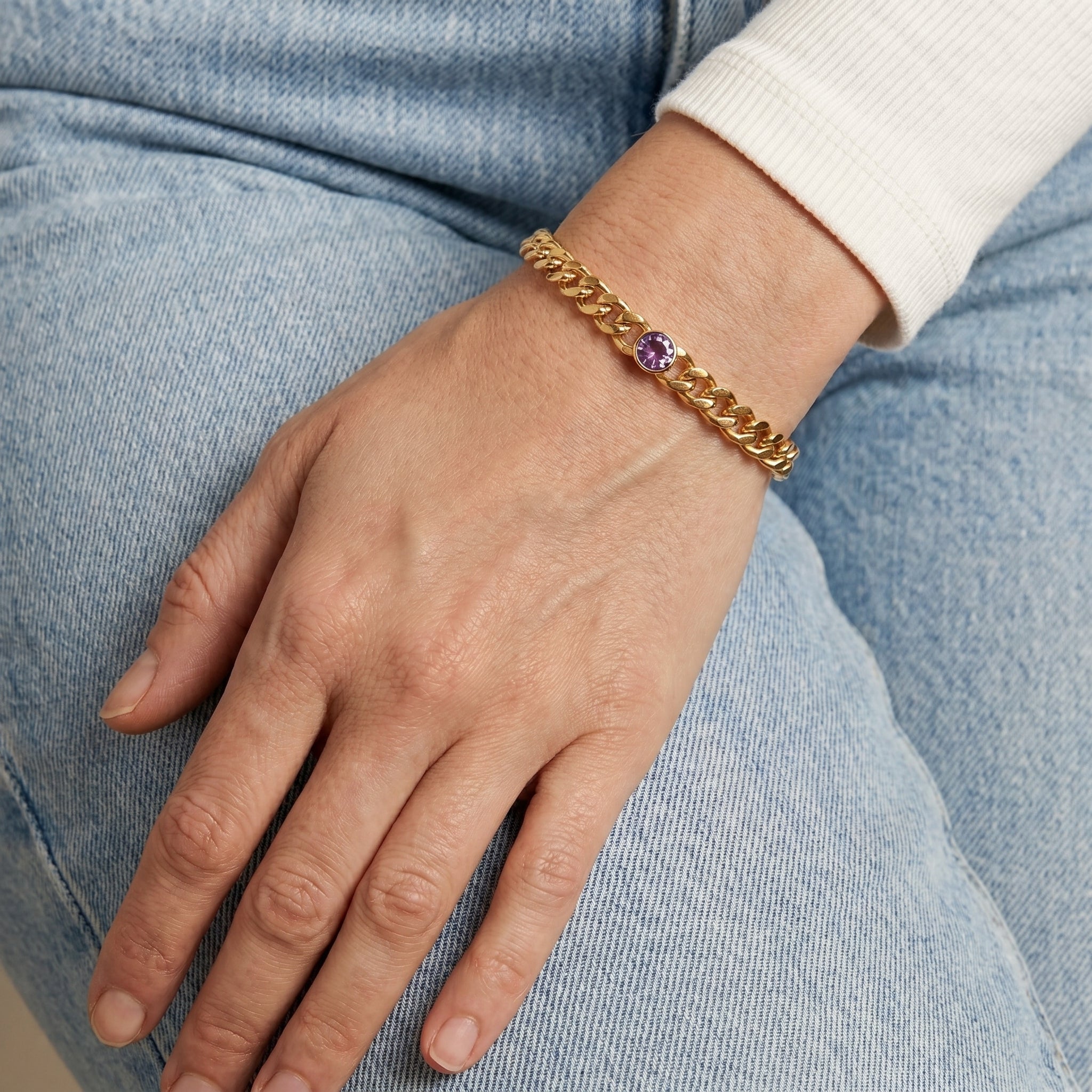 Bold Link Birth Gem Bracelet