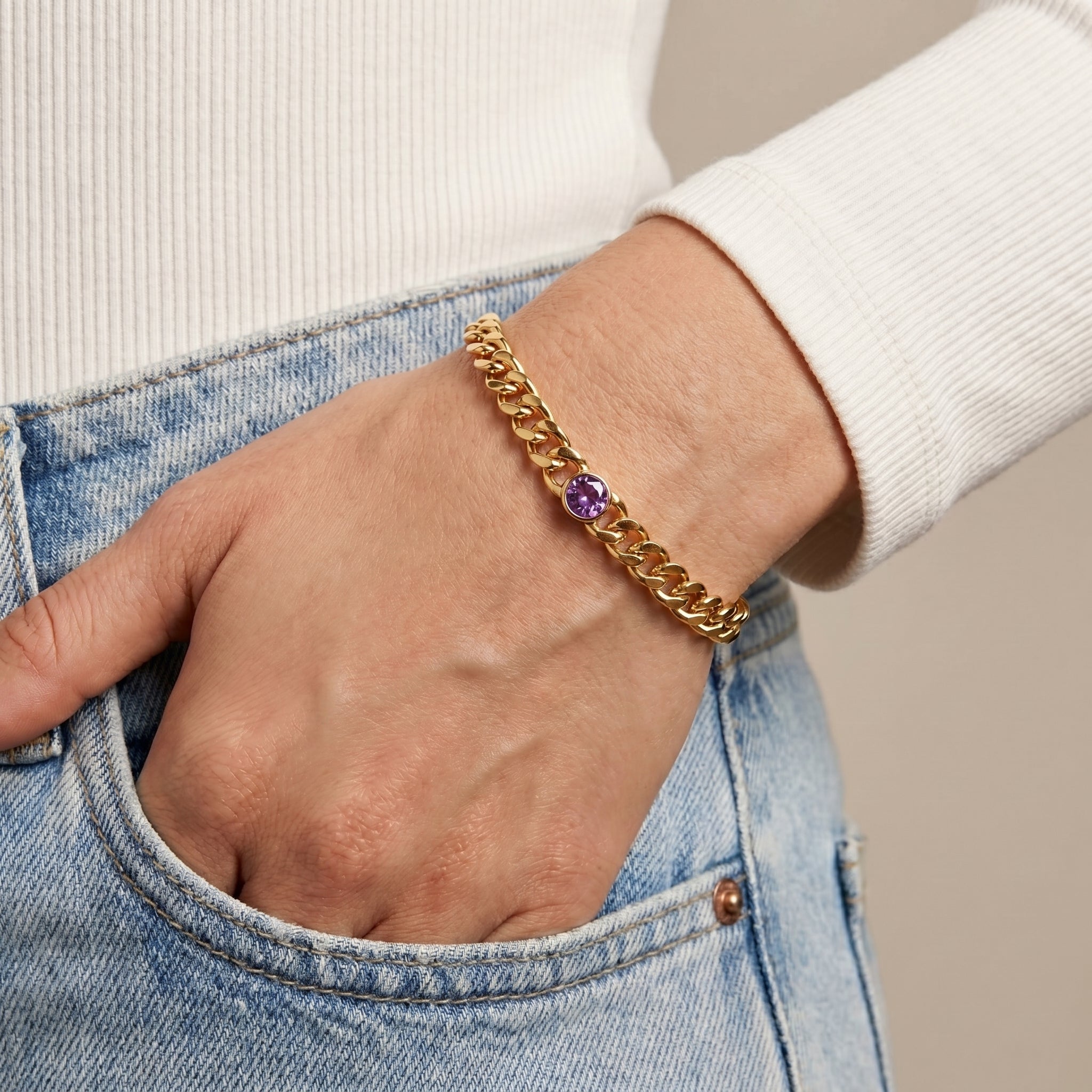 Bold Link Birth Gem Bracelet
