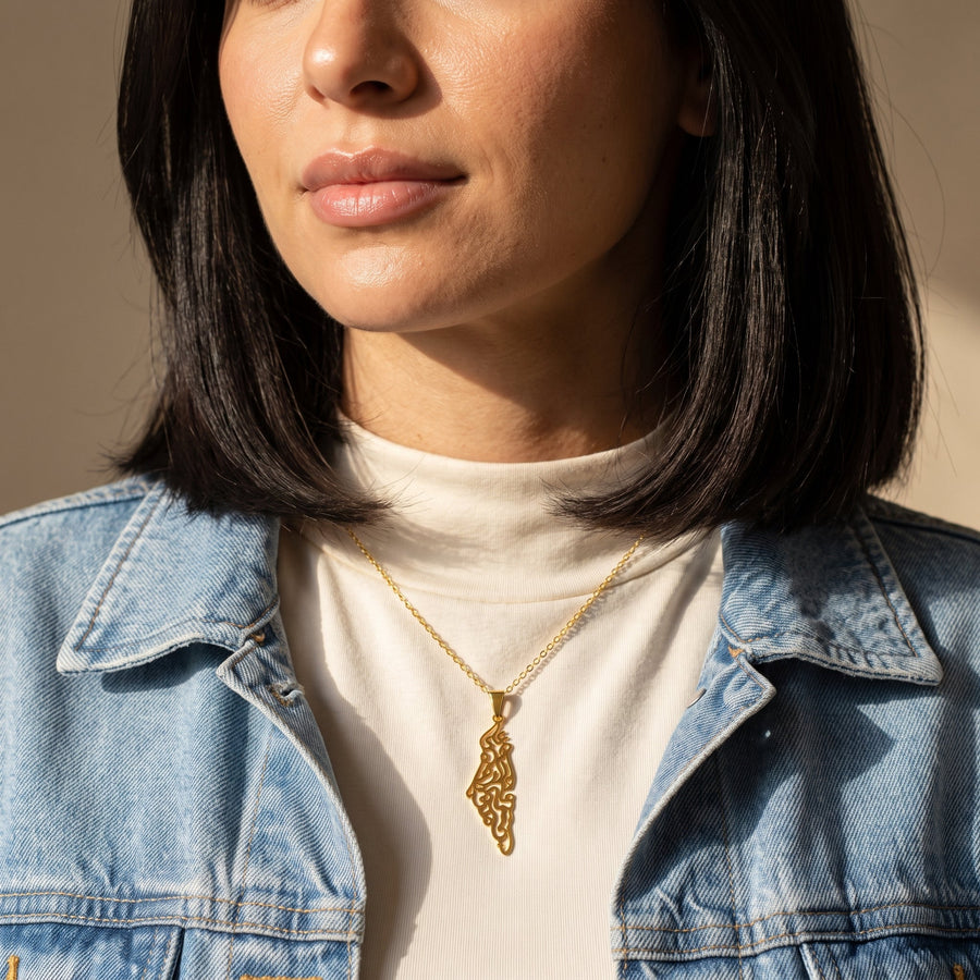 Qamar Palestine Calligraphy Map Necklace