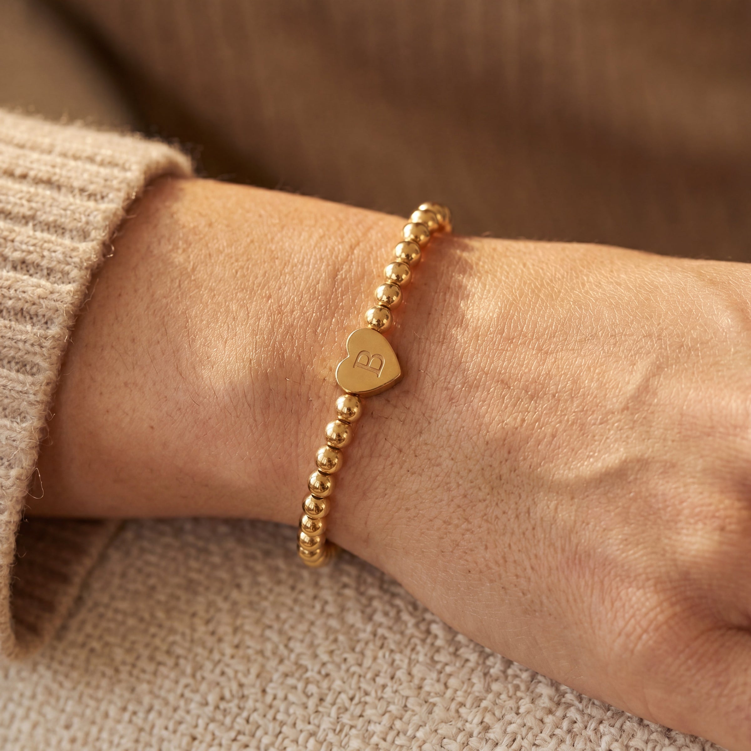 Gold Bead Initial Bracelet