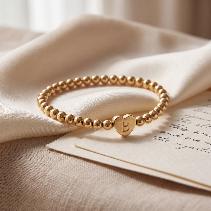 Gold Bead Initial Bracelet