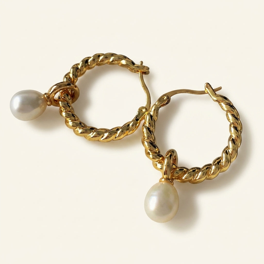 Twisted Pearl Hoops