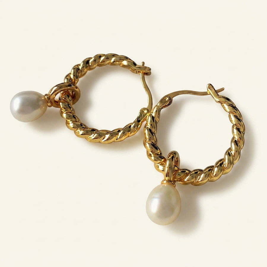 Twisted Pearl Hoops