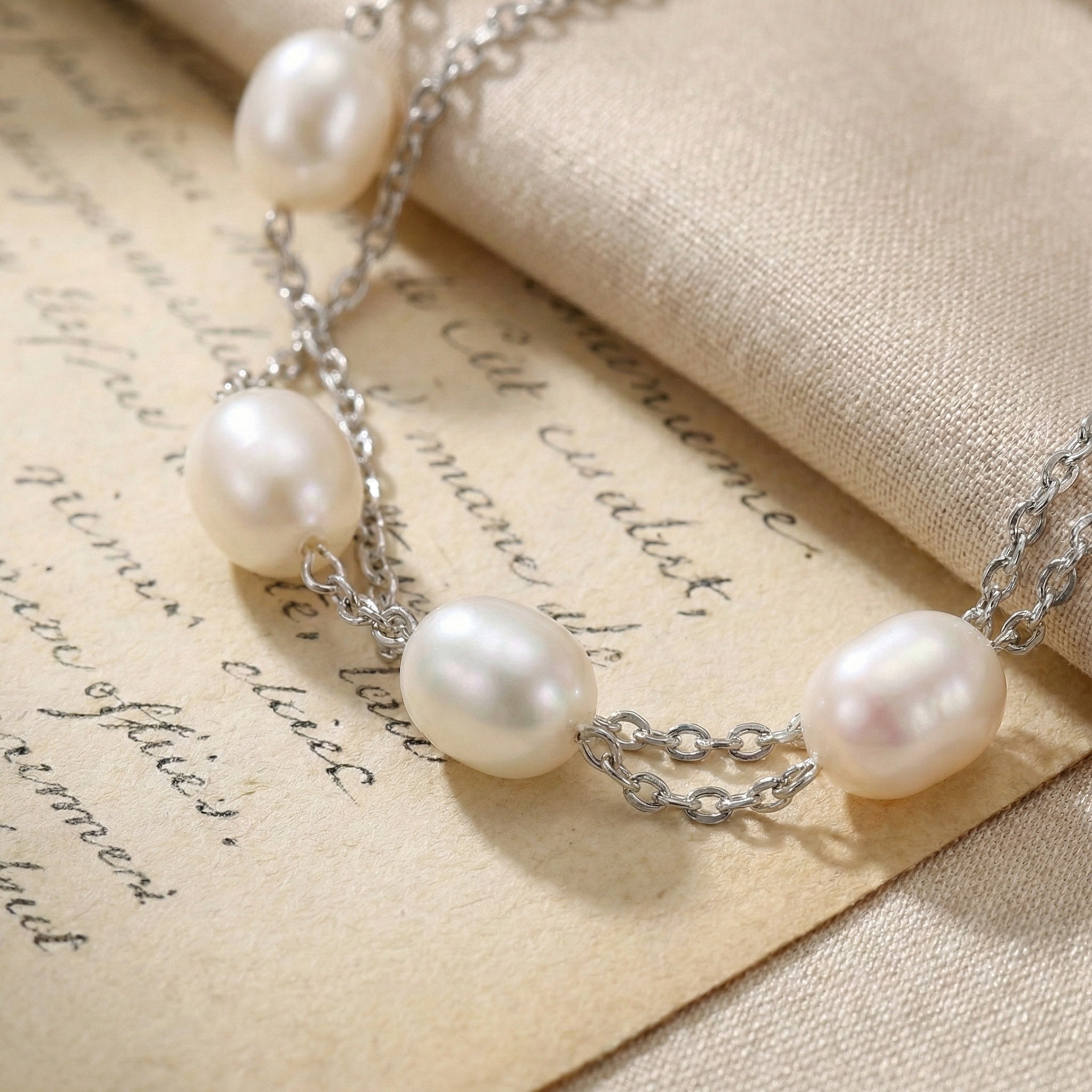 Silver Freshwater Pearl Layered Bracelet