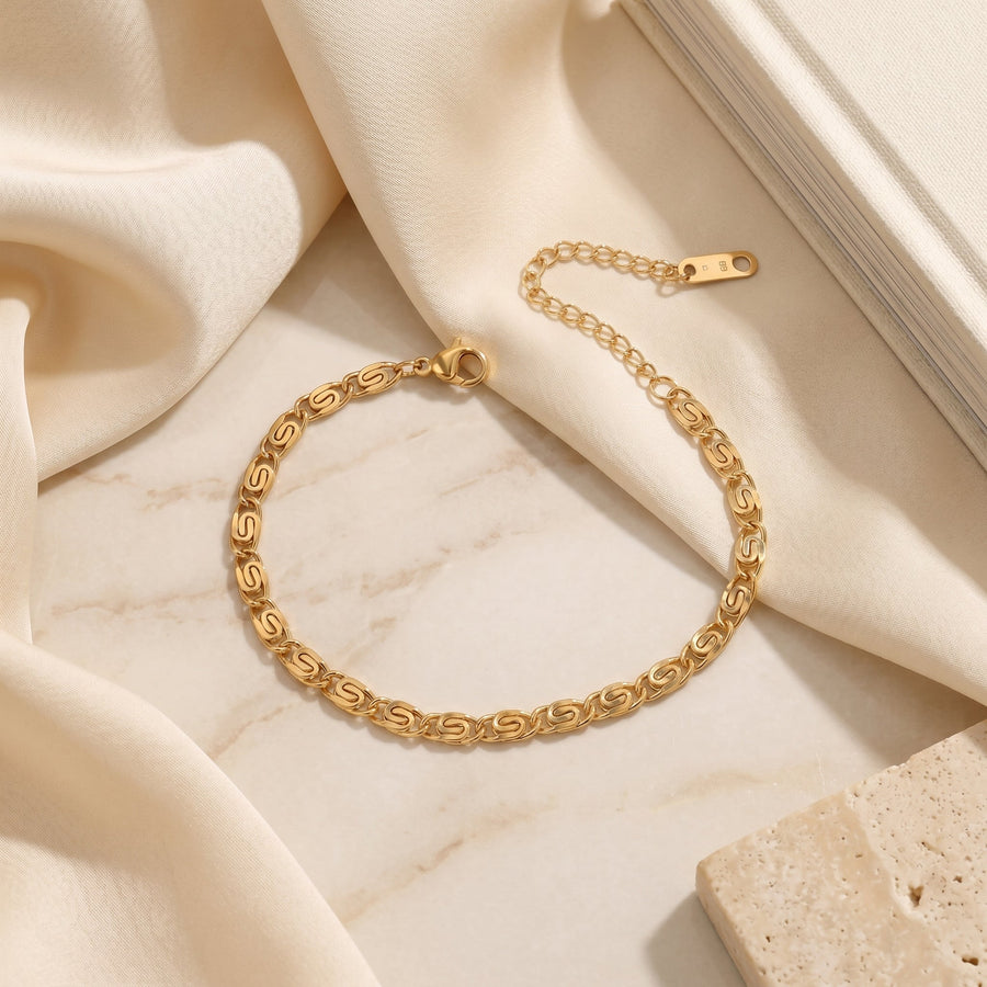 Gold Swirl Link Chain Bracelet
