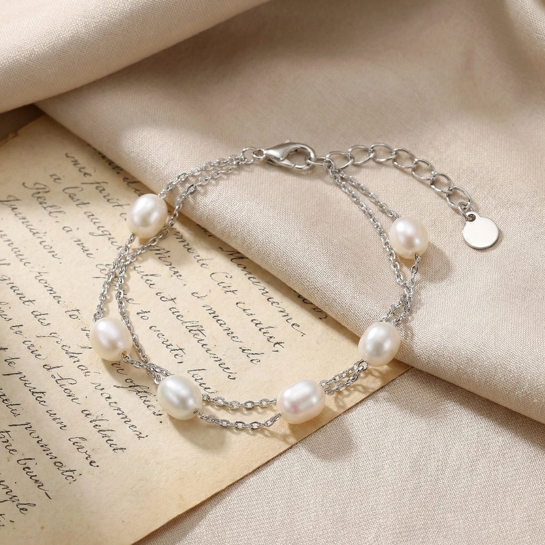 Silver Freshwater Pearl Layered Bracelet