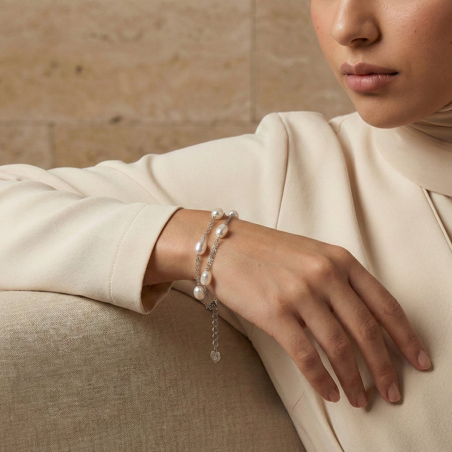 Silver Freshwater Pearl Layered Bracelet