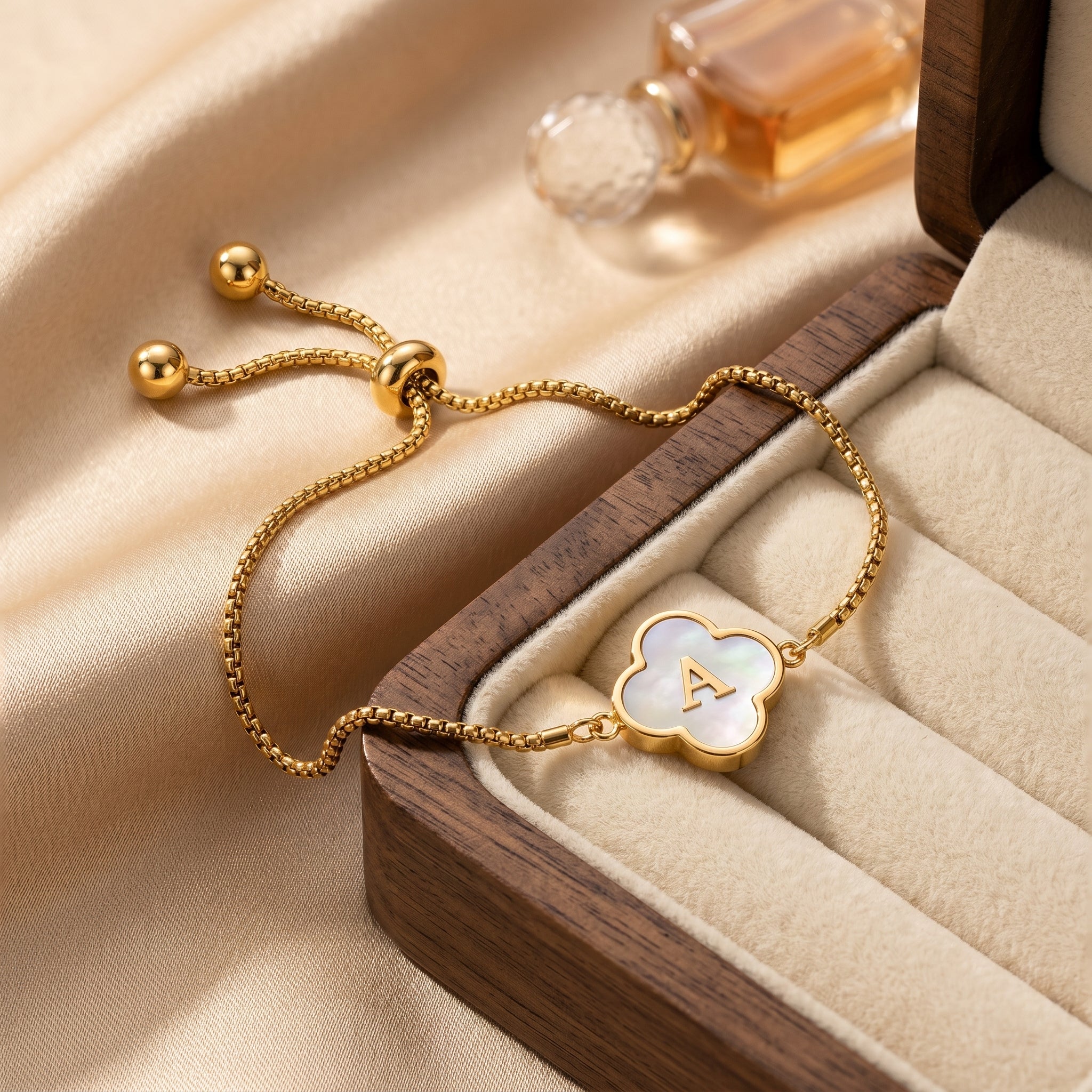 Pearl Clover Initial Bracelet