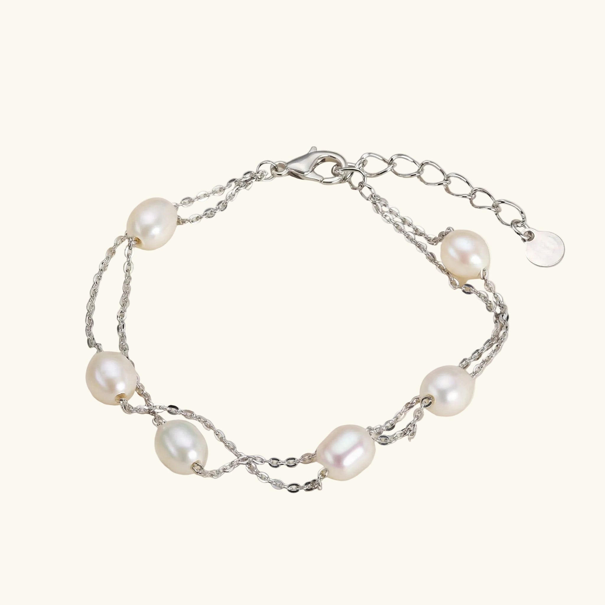 Silver Freshwater Pearl Layered Bracelet
