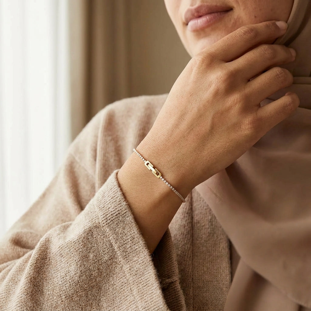 Kiera Gold Pink Crystal Bracelet