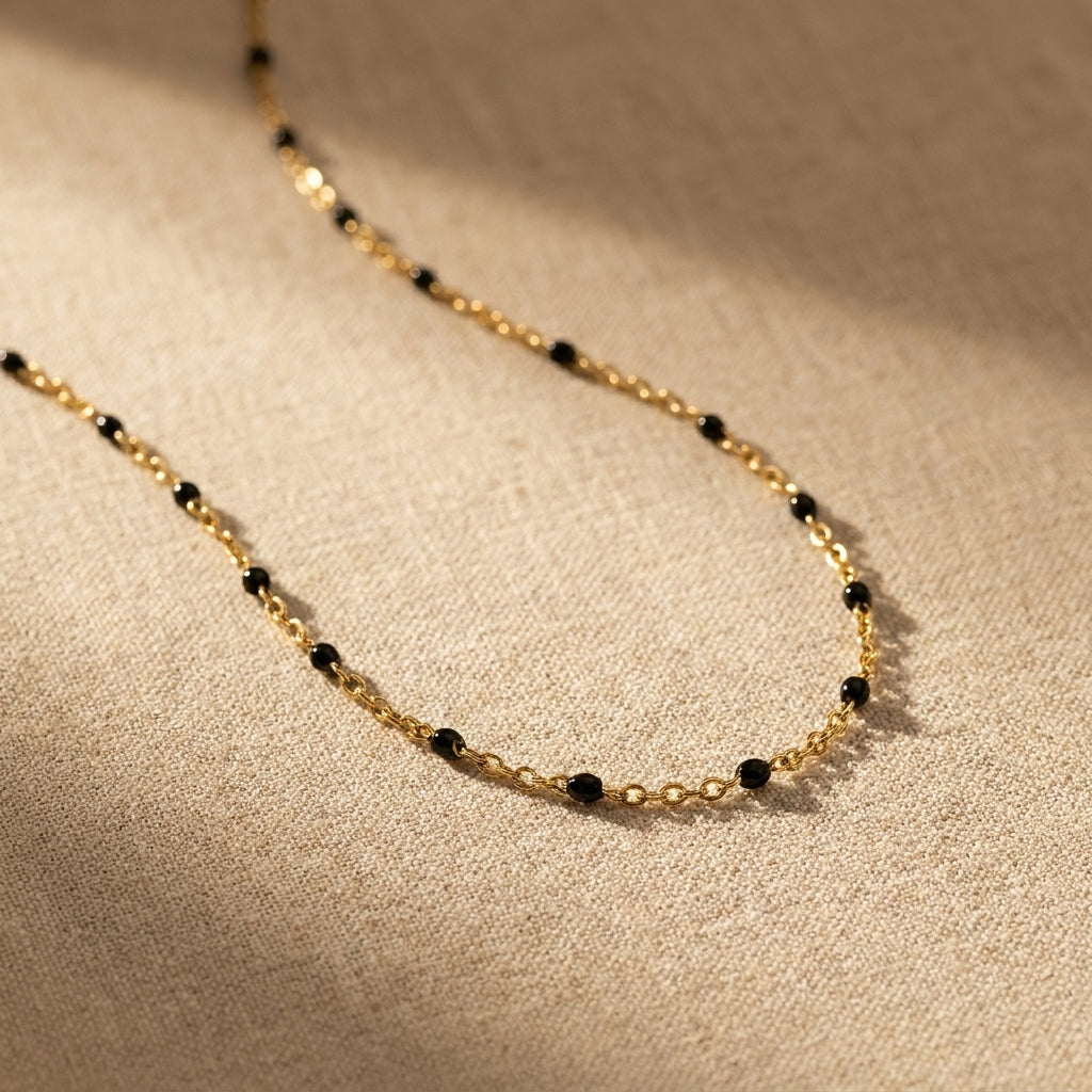 Layl Black Bead Necklace