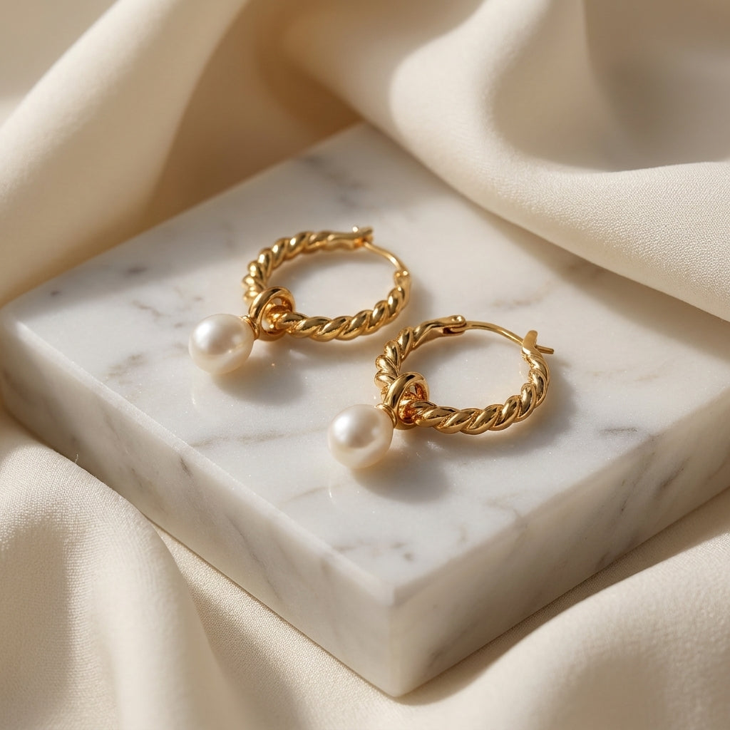 Twisted Pearl Hoops