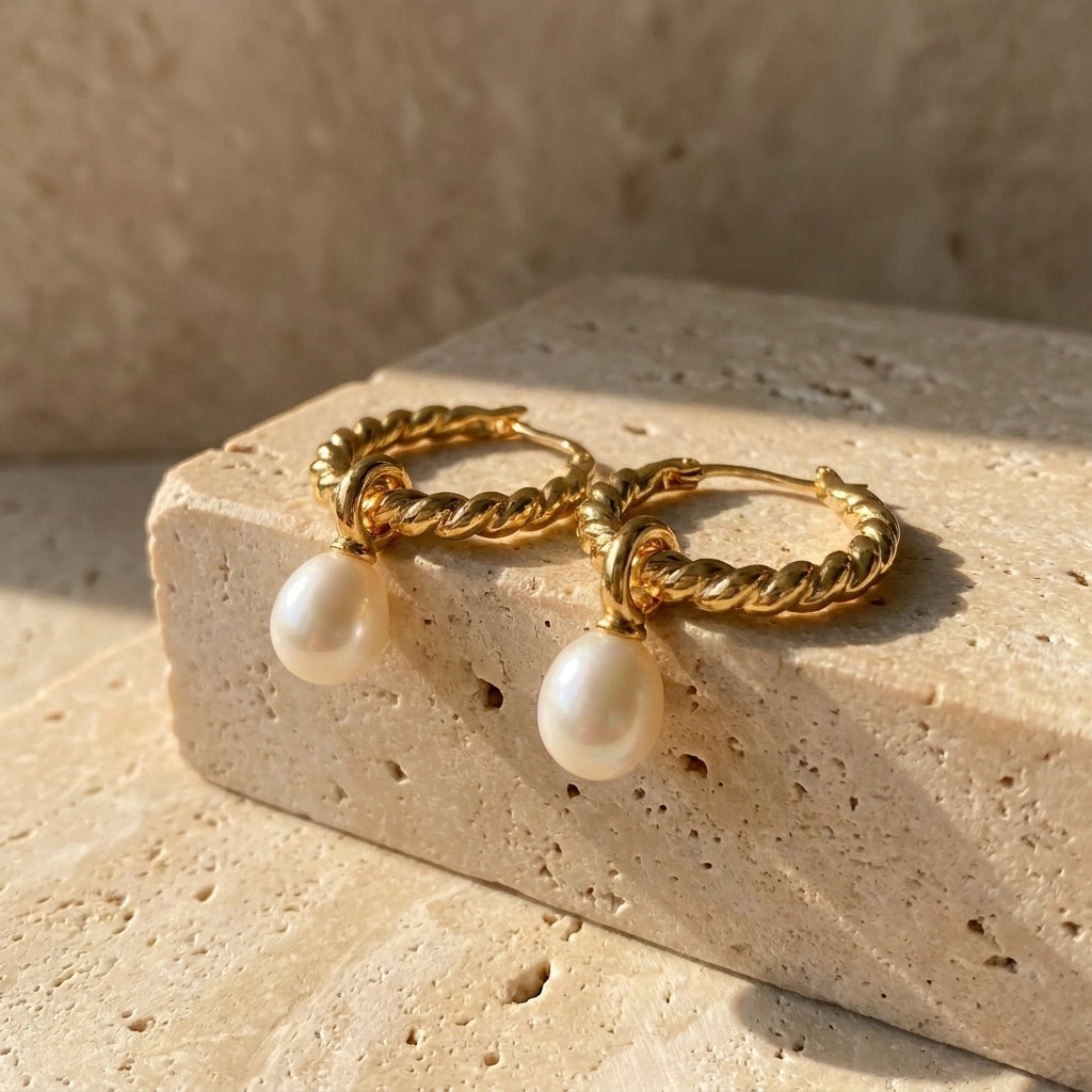 Twisted Pearl Hoops