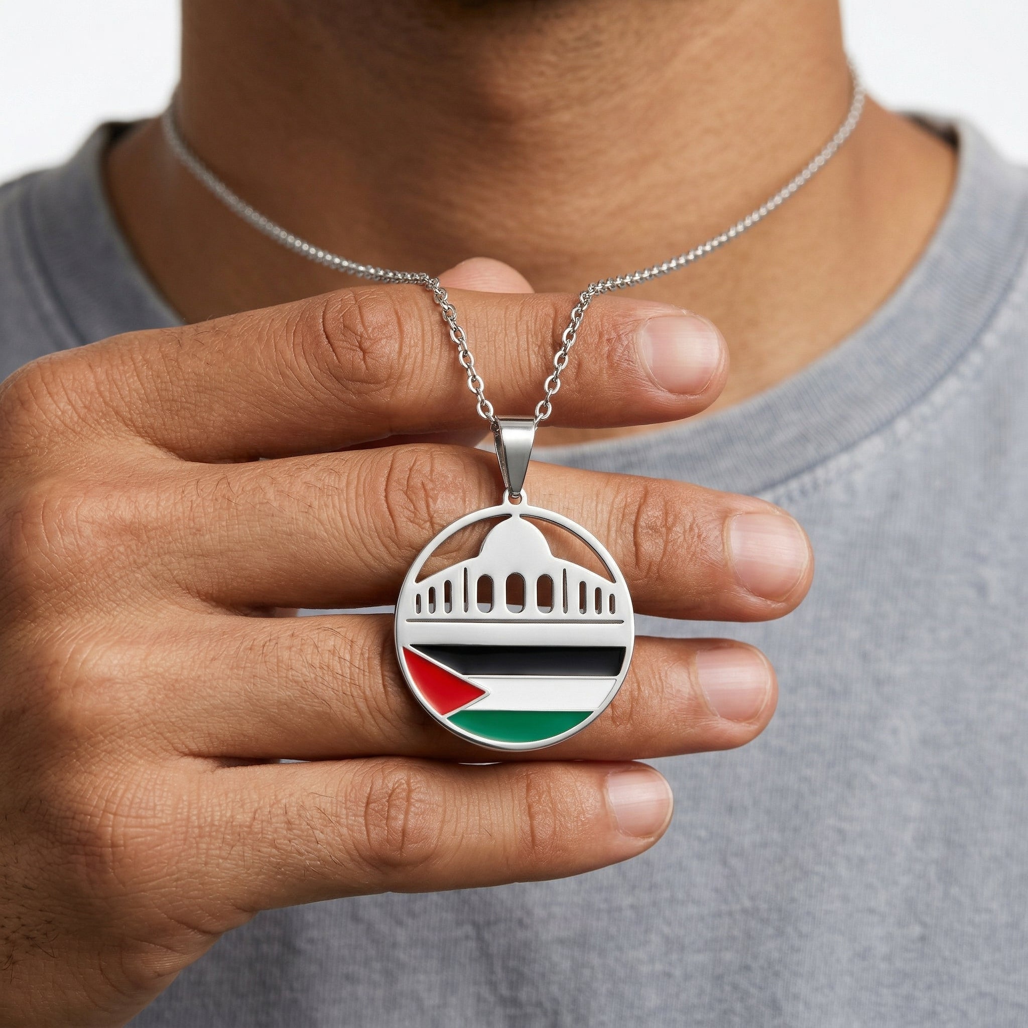 Qamar Men's Palestine Mosque Necklace