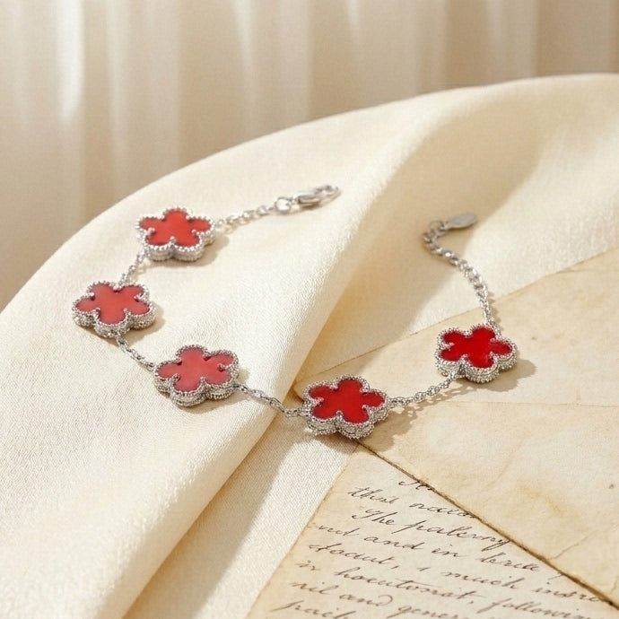 Red & Silver Bloom Bracelet