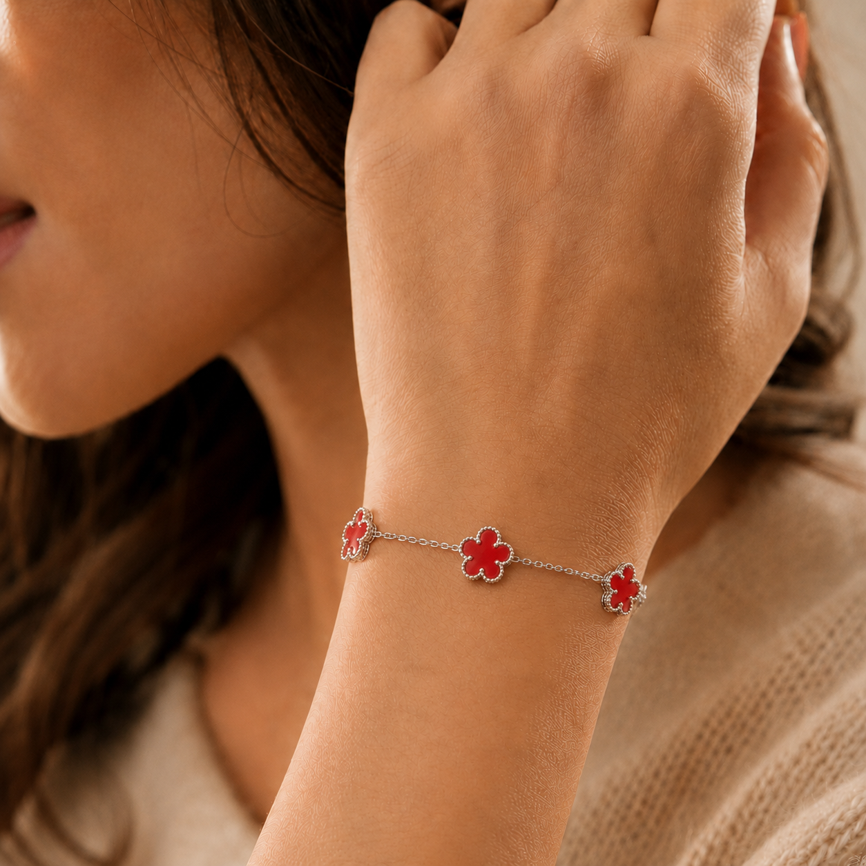 Red & Silver Bloom Bracelet