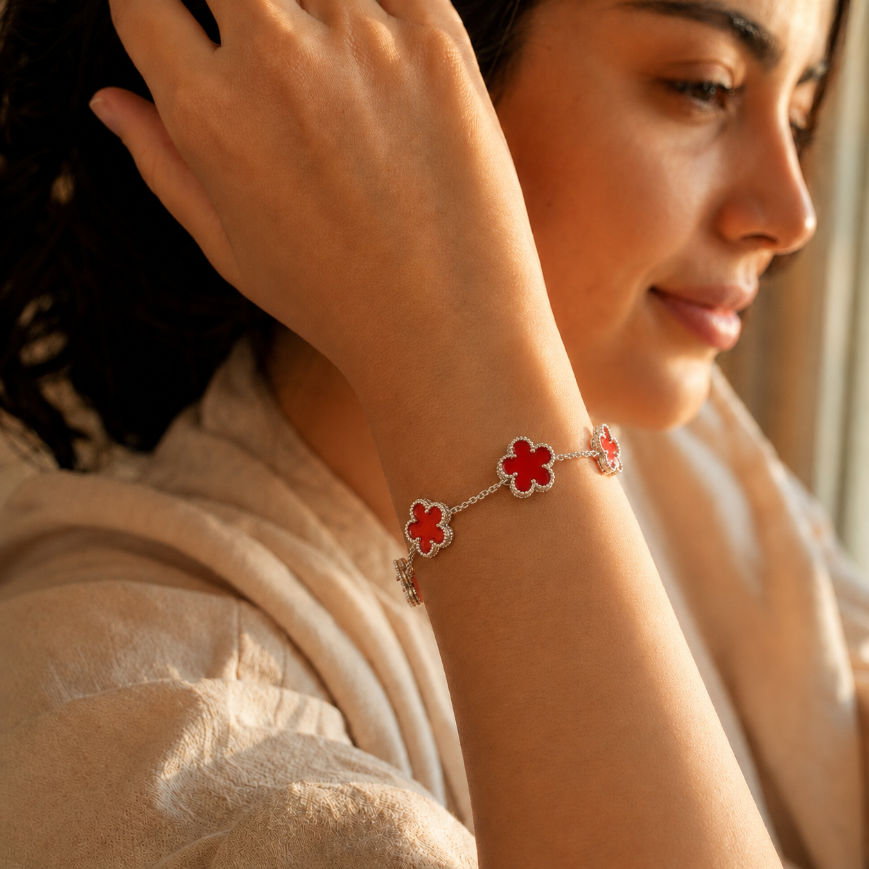 Red & Silver Bloom Bracelet