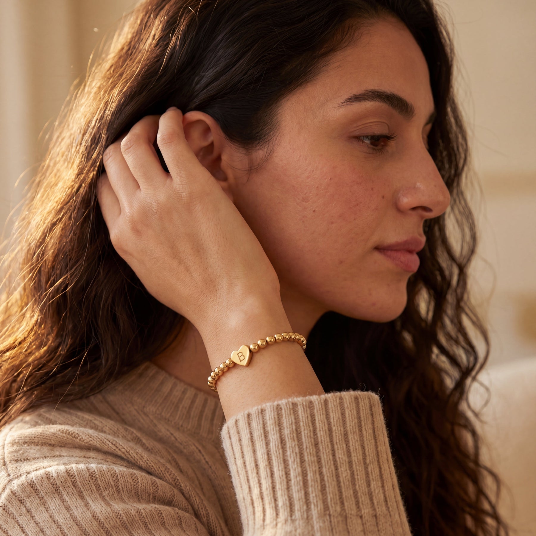 Gold Bead Initial Bracelet