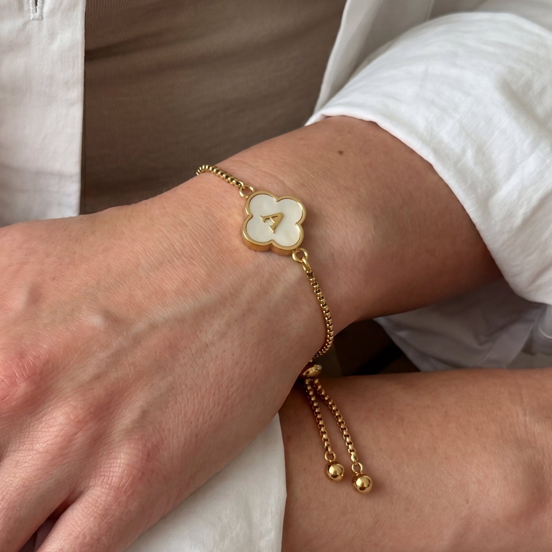 Pearl Clover Initial Bracelet