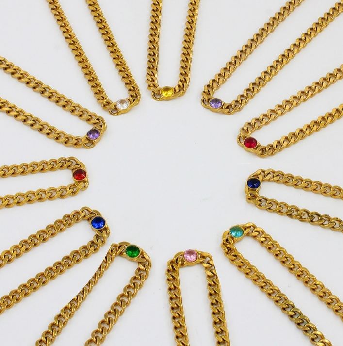 Bold Link Birth Gem Bracelet
