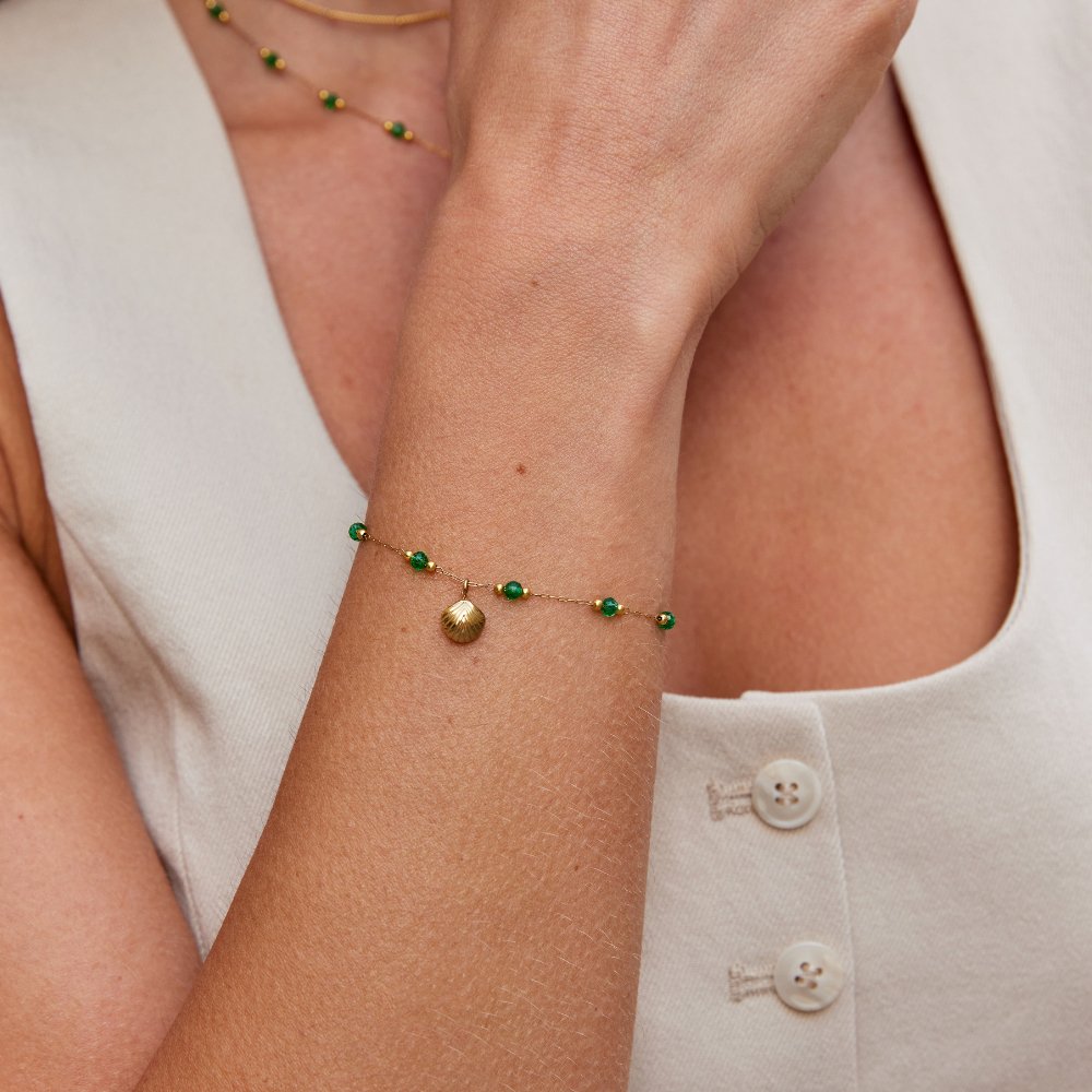 Nerissa Gold Shell & Green Bead Bracelet